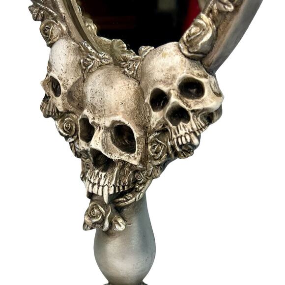 Gothic Skull Roses Floral Standing Mirror Silver Tone Vanity Table Top Decor - Picture 6 of 10